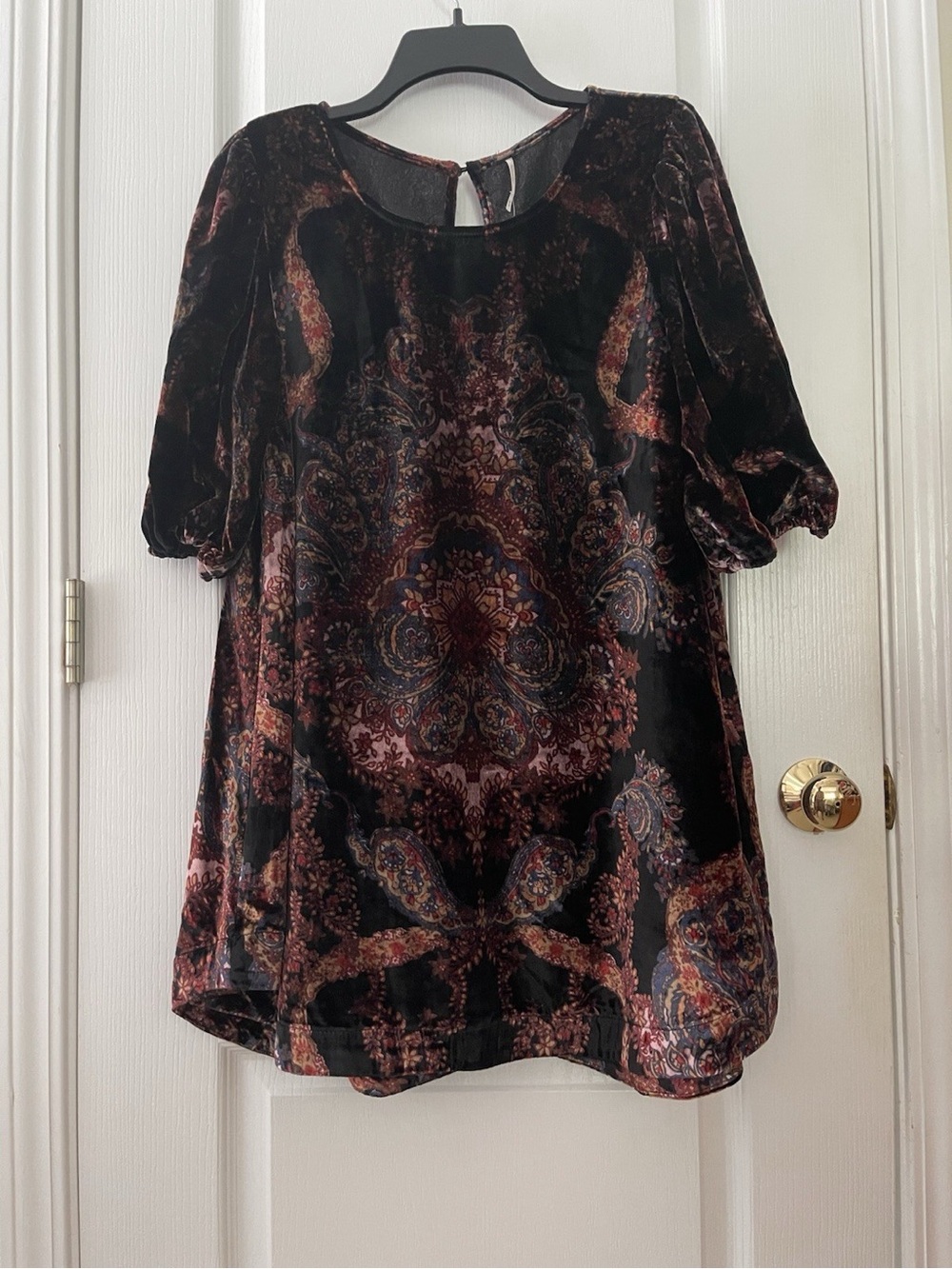 FREE PEOPLE Maye Puff Sleeve Printed Velvet Tunic Dress In